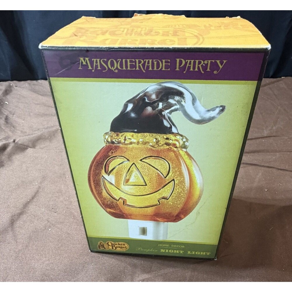 NEW Cracker Barrel Masquerade Party Pumpkin Night Light Halloween Jack O Lantern